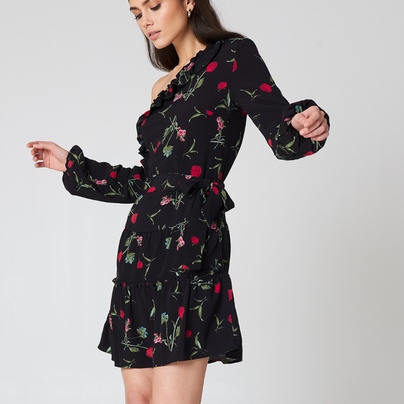 NAKD Dresses & Skirts - Black Floral Asymmetric Dress